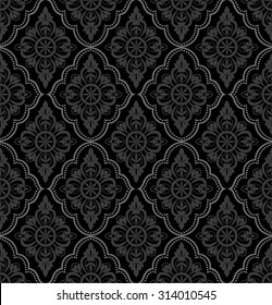 Black damask vintage floral pattern, vector illustration.