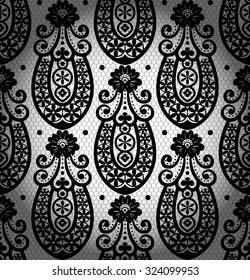 Black damask vintage floral pattern, vector illustration.