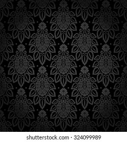 Black damask vintage floral pattern, vector illustration.