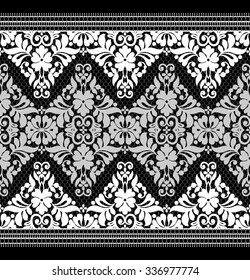 Black damask vintage floral pattern, vector illustration.