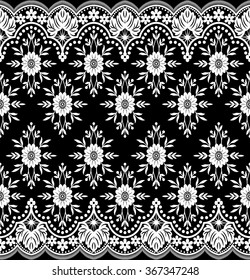 Black damask vintage floral pattern, vector illustration.