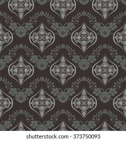 Black damask vintage floral pattern, vector illustration.