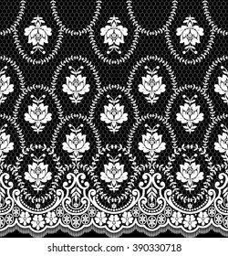 Black damask vintage floral pattern, vector illustration.