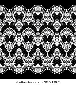 Black damask vintage floral pattern, vector illustration.