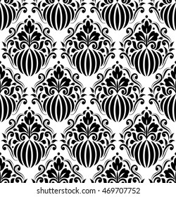 Black damask vintage floral pattern, vector illustration.