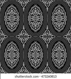 Black damask vintage floral pattern, vector illustration.