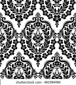 Black damask vintage floral pattern, vector illustration.