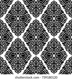 Black damask vintage floral pattern, vector illustration.