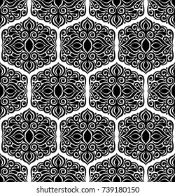Black damask vintage floral pattern, vector illustration.