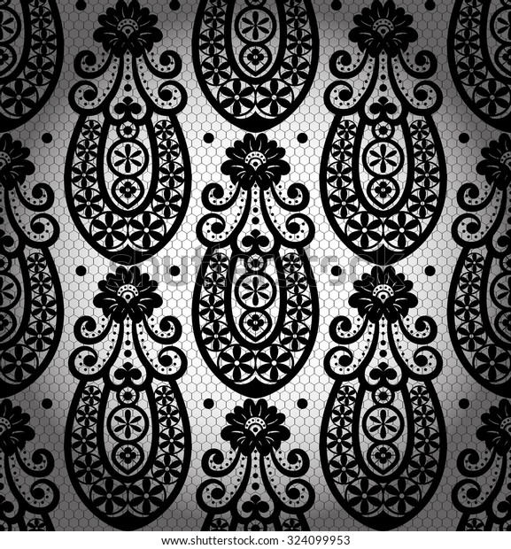 Black\
damask vintage floral pattern, vector\
illustration.