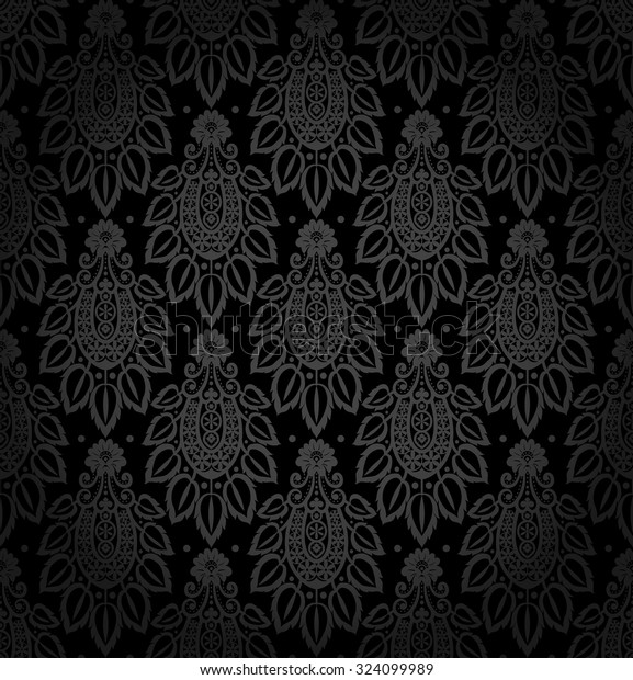 Black\
damask vintage floral pattern, vector\
illustration.