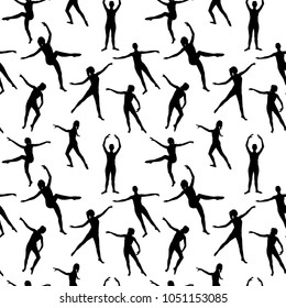 Black dancing ballet silhouettes seamless pattern background 