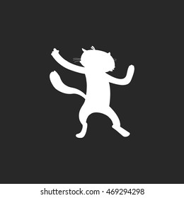 Black dancing cat symbol sign simple icon on background