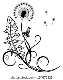 Black dandelion illustration, vector design element.