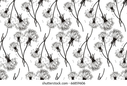 Black dandelions seamless vector texture