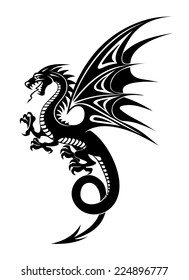 Black danger dragon isolated on white background. Vector illustration