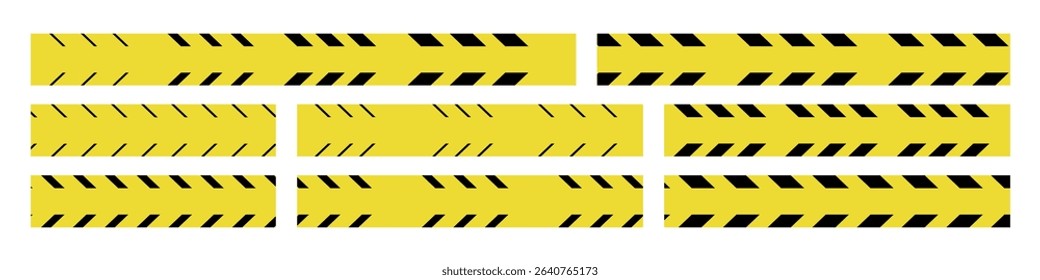 Black danger ribbon with police tape elements. Restricted area and hazard warning symbol. Flat vector illustration isolated on white background.