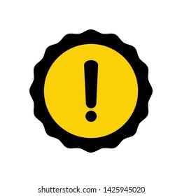 Black danger warning attention or exclamation sign in a yellow circle with ribbon icon vector illustration flat style isolated on white background