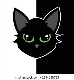 Black dangerous Wild Cat , On Black and white Background, Vector Illustration