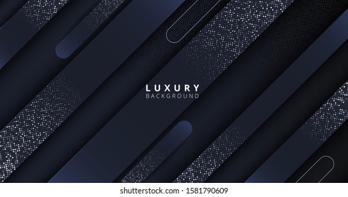 Black dark abstract luxury background vector eps 10 with shiny glitters and random color halftone effect. Graphic design element. Elegant decoration. Modern minimal banner.