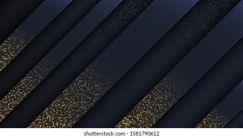 Black dark abstract luxury background vector eps 10 with shiny glitters and random color halftone effect. Graphic design element. Elegant decoration. Modern minimal banner.