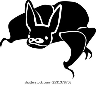 Schwarze und dunkle Fledermaus in liegender Position
