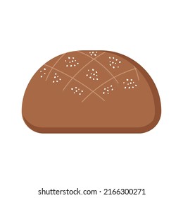 Black dark bread in form of loaf on white background