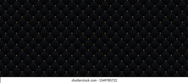 Black Dark Elegant Seamless Pattern In Retro Style With A Little Gold Dots. Can Be Used For Premium Royal Party. Luxury Poster BG Template With Vintage Leather Texture. Background For Invitation Card