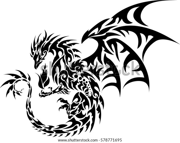 Black Dark Flame Master Dragon Tattoo Stock Vector (Royalty Free ...