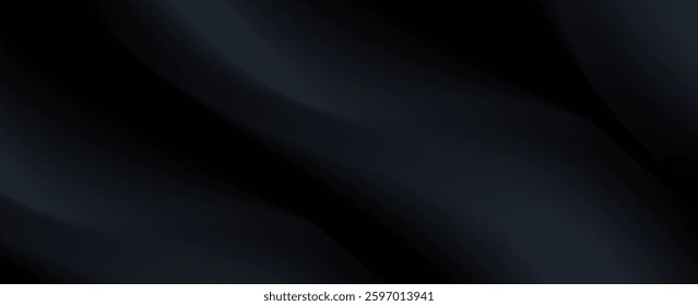 Black dark gray blue abstract elegant background. Drapery. Curtain. Fabric material. Soft folds. Wave stripe line. Gradient. Empty space. Design. Template.