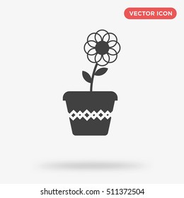 Black or dark gray Isolated flower in pot icon vector on white background