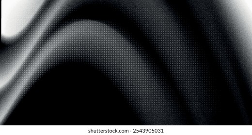 Black dark gray silver white wave abstract background for design. Light wave, wavy line. Ombre gradient. Noise rough grungy grain brushed metal metallic effect.	