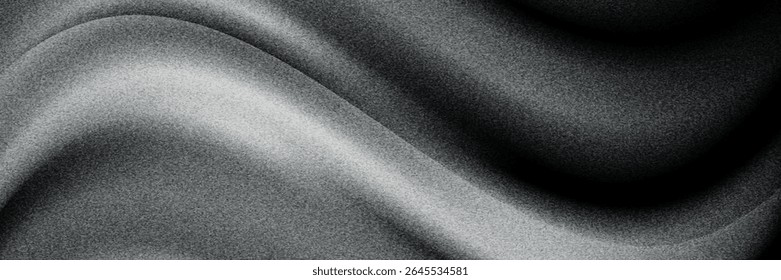 Black dark gray silver white wave abstract background for design. Light wave, wavy line. Ombre gradient. Noise rough grungy grain brushed metal metallic effec