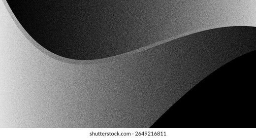 Black dark gray silver white wave abstract background for design. Light wave, wavy line. Ombre gradient. Noise rough grungy grain brushed metal metallic effect.eps10