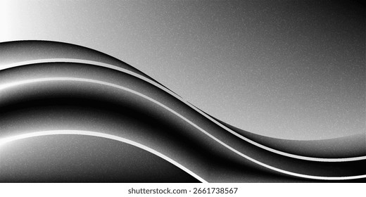 Fondo abstracto de la onda blanca de plata gris oscuro negro para el diseño. Onda ligera, línea ondulada. Gradiente de Ombre. 