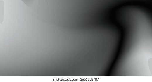 Fondo abstracto de la onda blanca de plata gris oscuro negro para el diseño. Onda ligera, línea ondulada. Gradiente de Ombre. Ruido áspero grano grungy efecto metálico cepillado. Brillo mate.Anuncio de Web.Wide.Panoramic