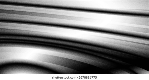 Fondo abstracto de la onda blanca de plata gris oscuro negro para el diseño. Onda ligera, línea ondulada. Gradiente de Ombre. Ruido áspero grano grungy efecto metálico cepillado.