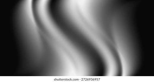 Fondo abstracto de la onda blanca de plata gris oscuro negro para el diseño. Onda ligera, línea ondulada. Gradiente de Ombre. Ruido áspero grano grungy metal cepillado efecto metálico. eps10