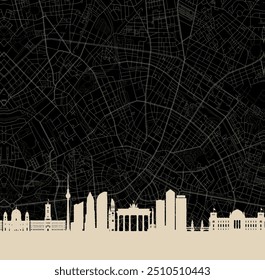 Black and dark grey Cologne City area vector background map, streets and water cartography illustration. 