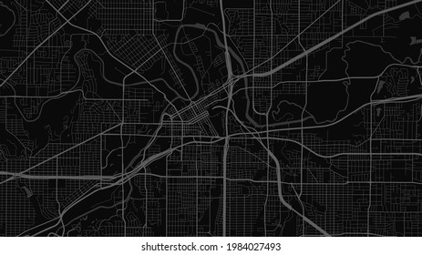 Black and dark grey Fort Worth city area vector background map, streets and water cartography illustration. Widescreen proportion, digital flat design streetmap.