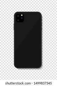 Black or dark grey modern new 2019 mobile phone mockup isolated on transparent background. Vector illustration