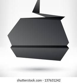 Black, dark, grey speech bubble origami style. Vector abstract background.