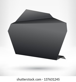 Black, dark, grey speech bubble origami style. Vector abstract background.