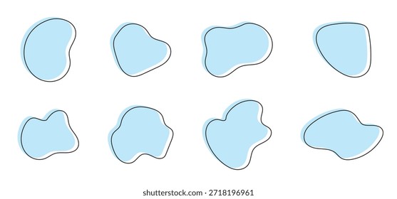 Black dark isolated hand drawn blob icon set on white background. Different shapes smooth bubble shape vector set. Modern smooth unique  blob icon set. Asymmetric bubble vector set on white page. 