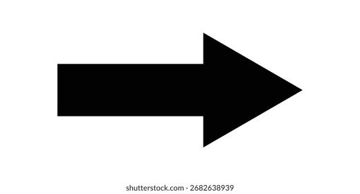 Black dark isolated long graphical vector single icon on white background. Arrow-head isolated vector icon on white page. Pointing single arrow icon. EPS 10. 