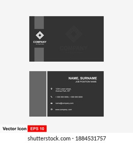 Black and dark modern creative business card and name card, horizontal simple clean template vector design, layout in rectangle size.