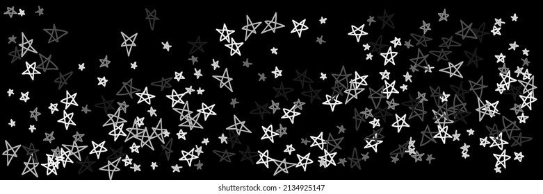 Black Dark Naive Stars Simple Grey Night Monochrome Stars Wallpaper. Gray White Art Grey Sky Black Stars Handdrawn Illustration. Childish Retro Bright Sky Chaotic Kids Handdrawn Stars.