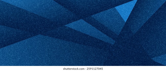Black dark navy blue silver abstract pattern background. Geometric shape. Line triangle angle fold polygon diamond 3D. Color gradient ombre. Rough grain noise.