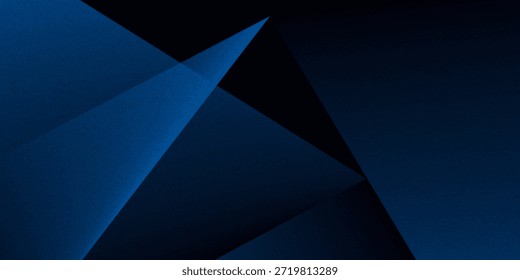 Black dark navy blue silver abstract pattern background. Geometric shape. Line triangle angle fold polygon diamond 3D. Color gradient ombre. Rough grain noise. Light shadow. 