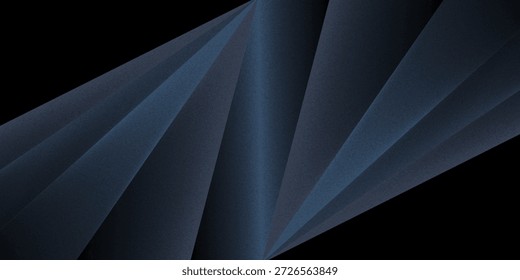 Black dark navy blue silver abstract pattern background. Geometric shape. Line triangle angle fold polygon diamond 3D. Color gradient ombre. Rough grain noise. Light shadow. Matte shimmer. Minimum.